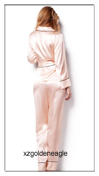 Nude Pink Color pure silk pajamas women two-piece sleepwear