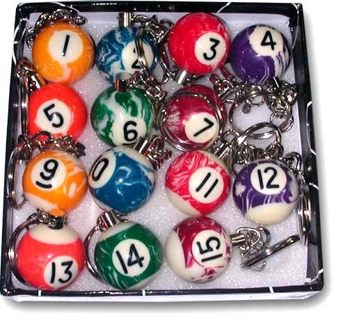 Keychain ball toy 25 mm Diameter Billiard Pool Ball Key Chain 1 Set/16 Balls decoration keyring