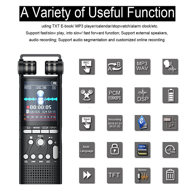 Professional 8GB 1536kbps Multi-function USB LCD Digital Voice Recorder support MP3 Player Dictaphone