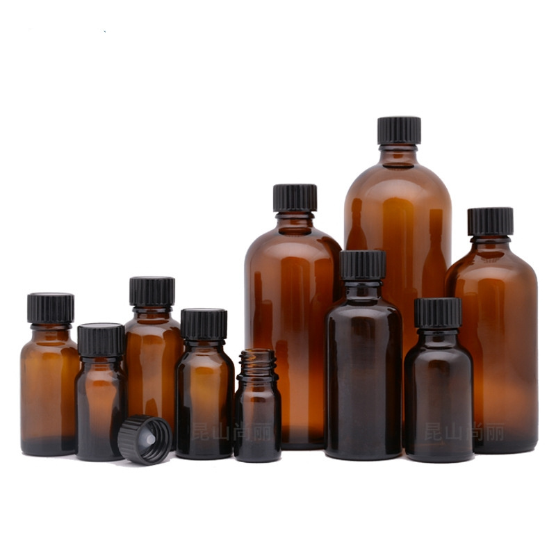 Amber Glass Bottles with Black Poly Cone Cap for Potion Juice Ginger Shots Oils Whiskey Liquids 50ml-200ml