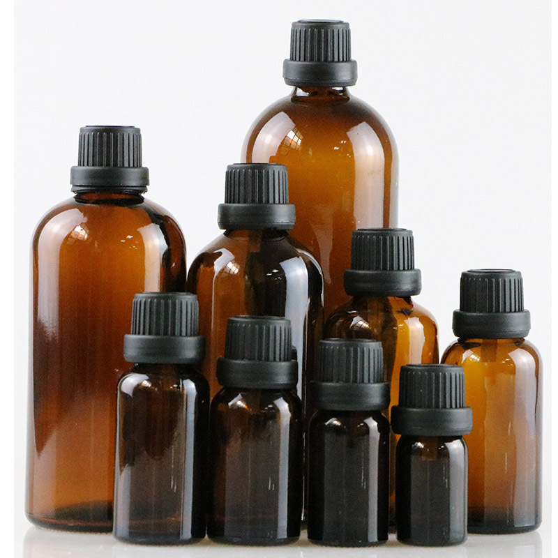 Amber Glass Bottles with Black Poly Cone Cap for Potion Juice Ginger Shots Oils Whiskey Liquids 50ml-200ml