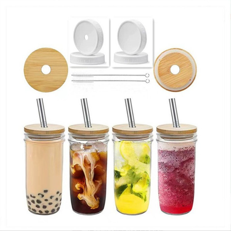 Amazon Hot Stocked 720ml Clear Water Juice Blank Sublimation Beer Can Shaped Soda Glass Can With Bamboo Lid