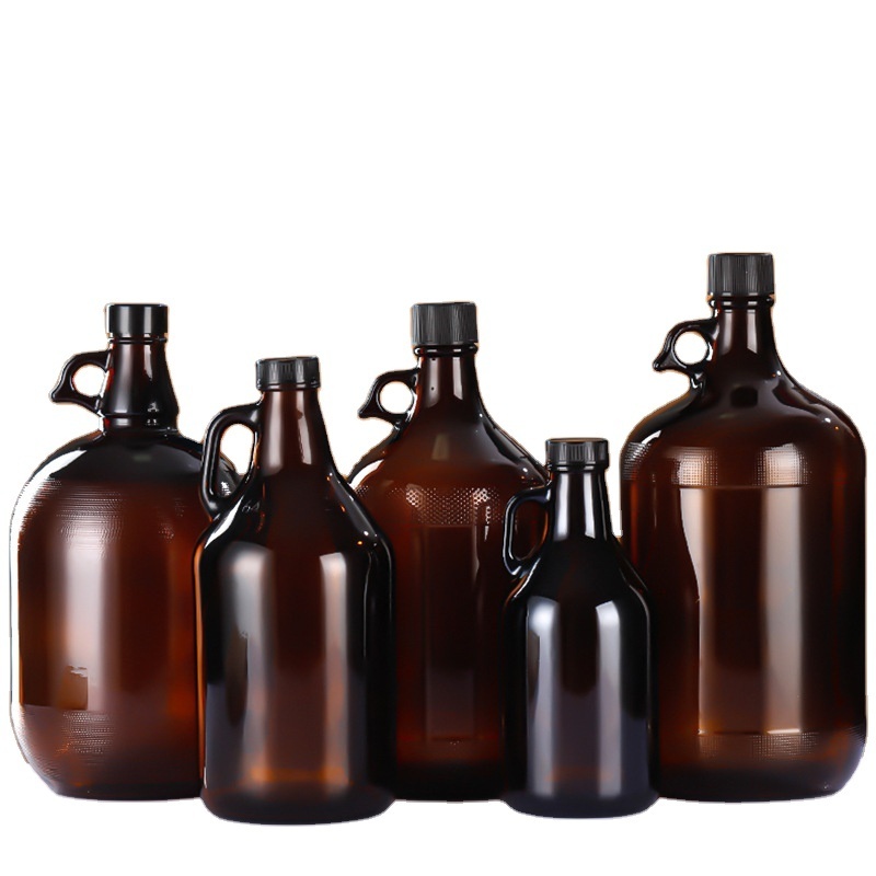 1L 2L 2.5l 4L 1gallon half gallon  Amber Beer Glass Growler Bottle With Poly Seal Caps