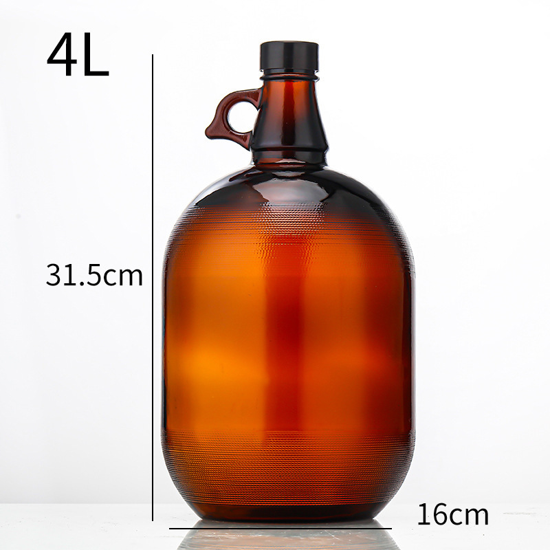 1L 2L 2.5l 4L 1gallon half gallon  Amber Beer Glass Growler Bottle With Poly Seal Caps