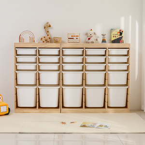 Kids Room Furniture Wood Toys Books Shelves Storage Cabinets with Plastic Storage Box for Children