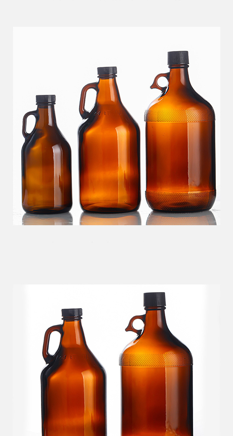 China Supplier 4L 1Gallon Amber/Brown Glass Growler Red Wine Jugs Glass Beer Jug Glass Bottle With Handle