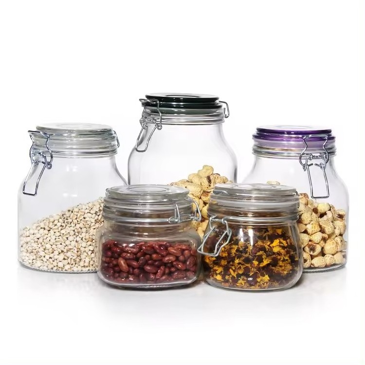 Glass Food Storage Jars With Metal Clip Glass Jars Supplier Swing Top Glass Storage Jar