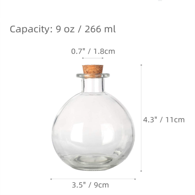 250ml Round Glass Bottles Clear Potion Bottles Decorative Glass Bottles with Cork Stoppers