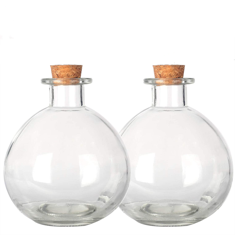 250ml Round Glass Bottles Clear Potion Bottles Decorative Glass Bottles with Cork Stoppers