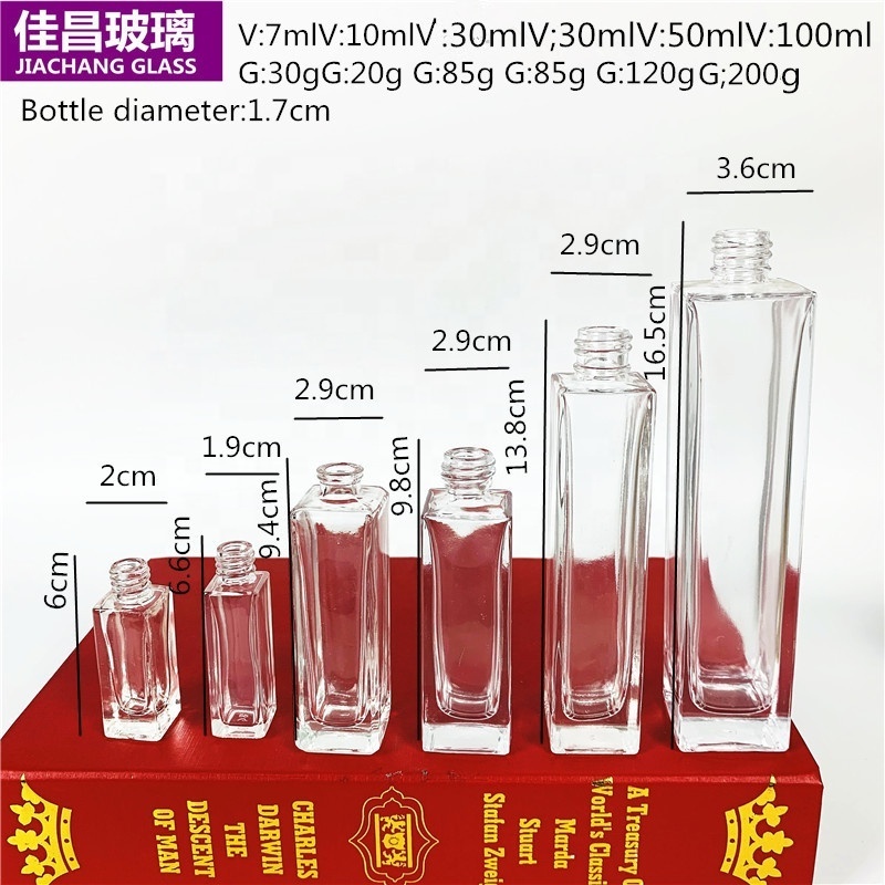 Luxury Square Perfume Spray Bottle 7ml 10ml 30ml50ml 100ML Transparent Rectangular Glass Bottle