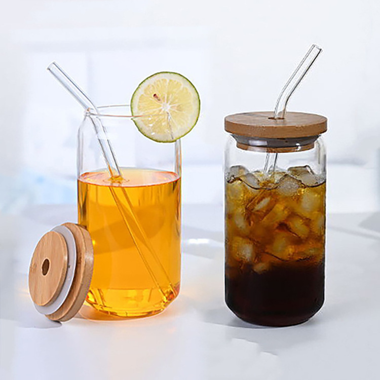 Cold Cups Quencher Tumbler Beer Can Drinking Glasses with Bamboo Lids and Glass Straw