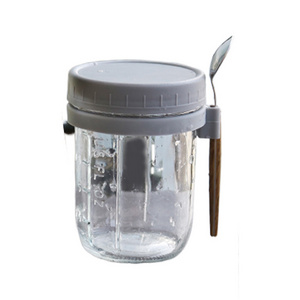 JM Overnight Oats Jars with Spoon and Lid 16 oz Airtight Oatmeal Container with Measurement Marks Mason Jars with Lid