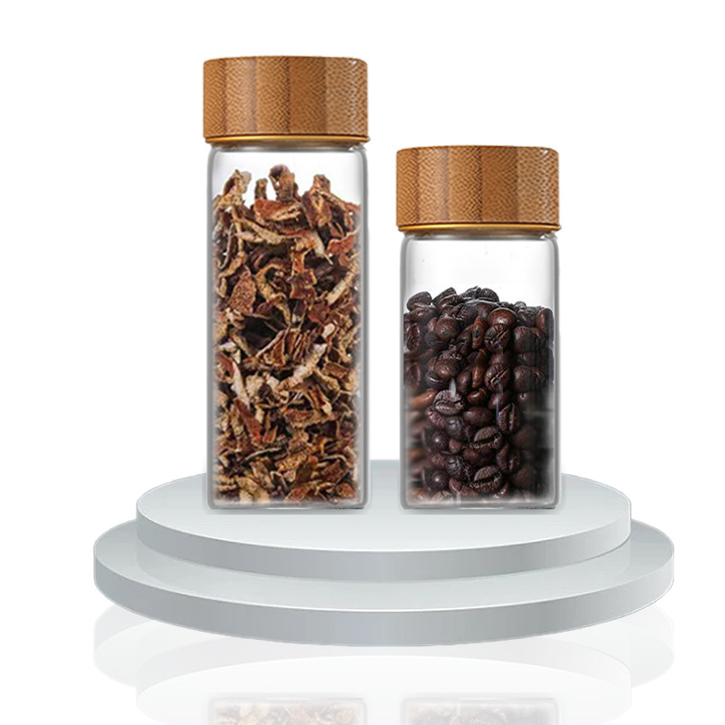 JM Coffee Beans Storage Containers Airtight Sealed Glass Jars Single Dose coffee beans Tube with Wooden Holder Stand