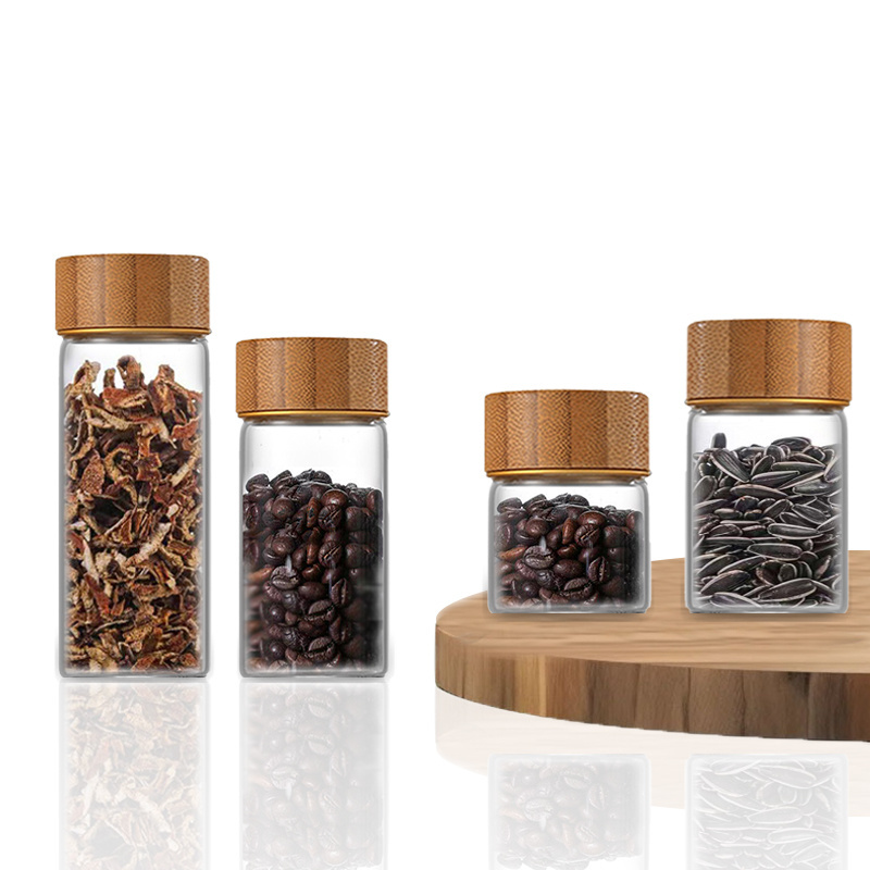 JM Coffee Beans Storage Containers Airtight Sealed Glass Jars Single Dose coffee beans Tube with Wooden Holder Stand