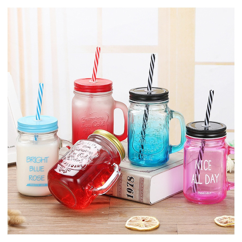 JM Food Grade Bestselling Wholesale 4oz 8oz 12oz 16oz 25oz 32oz Glass Soda Juice Water Mason Bottle Jar Mug with Lid and Straw