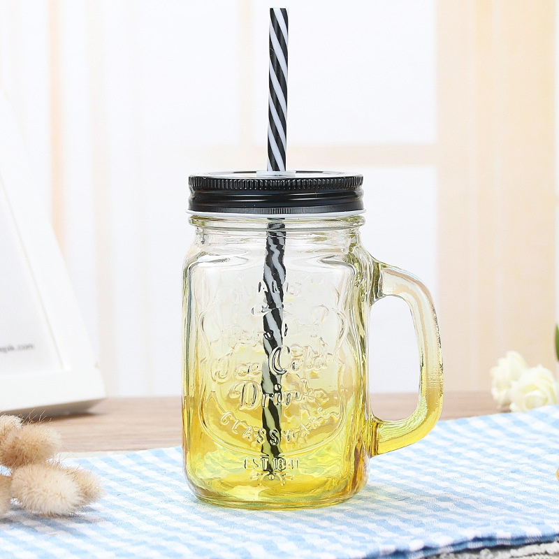 JM Food Grade Bestselling Wholesale 4oz 8oz 12oz 16oz 25oz 32oz Glass Soda Juice Water Mason Bottle Jar Mug with Lid and Straw