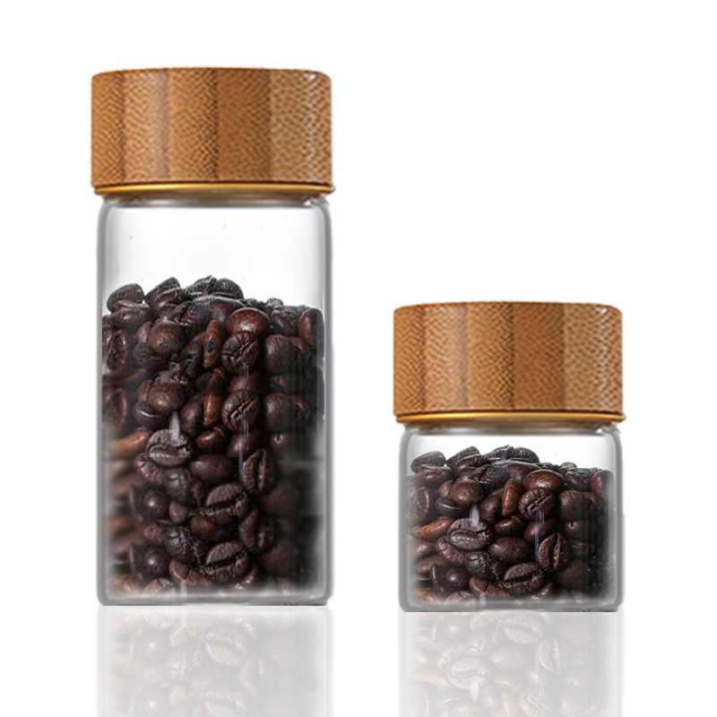 JM Coffee Beans Storage Containers Airtight Sealed Glass Jars Single Dose coffee beans Tube with Wooden Holder Stand