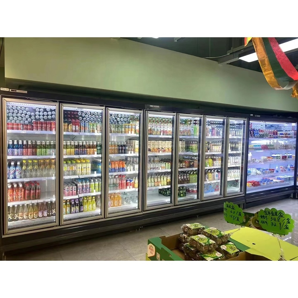 Supermarket Commercial Store Glass Door Vertical Upright Cold Wall Display Cooler Refrigerator Fridge Chiller Freezer