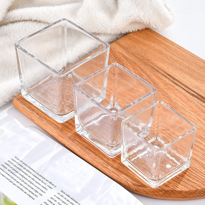 Interior decoration of square glass jar  glass candle holder  hydroponic vase