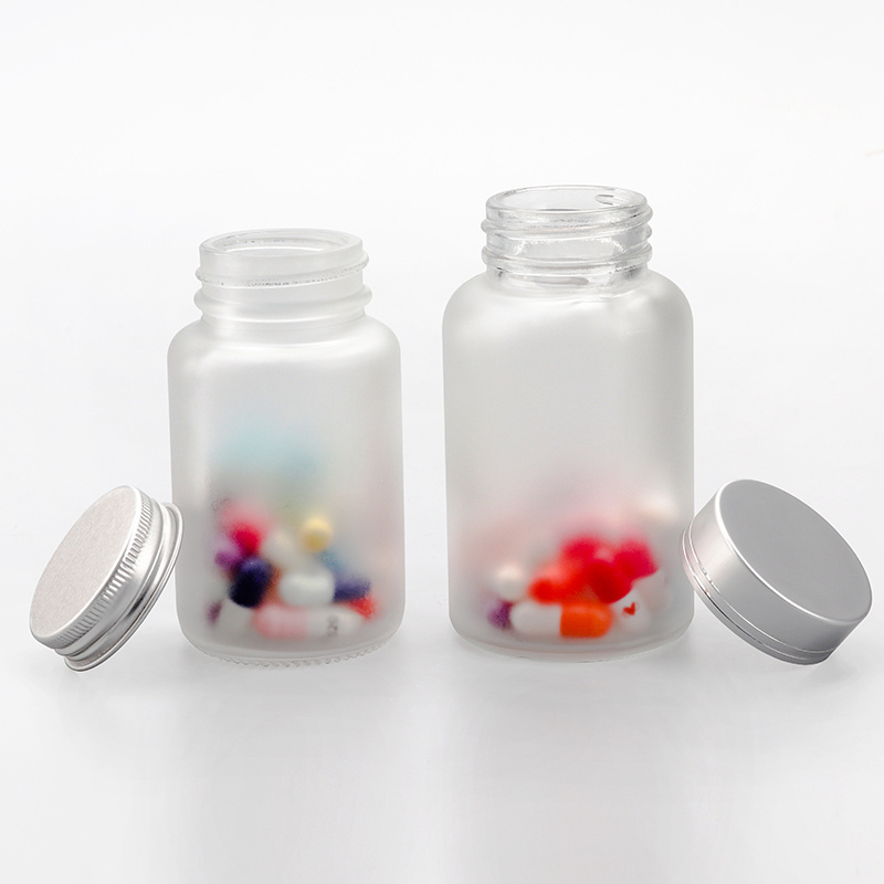 Custom Clear Frosted Empty Glass Medicine Pill Bottles 100ml Pharmaceutical Pill Bottle