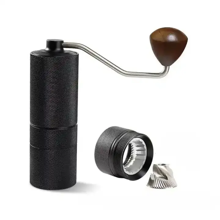 Wood Handle Al-Alloy Body 420 Espresso Mini Small Hand Mill Portable Manual Coffee Grinder With Stainless Steel Burr