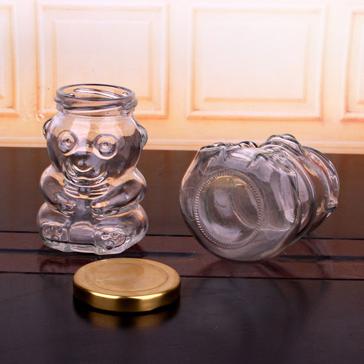 6oz 180ml Hot Sale Bear Animal Shaped Glass Storage Sugar Candy Honey Jar with Metal Lid