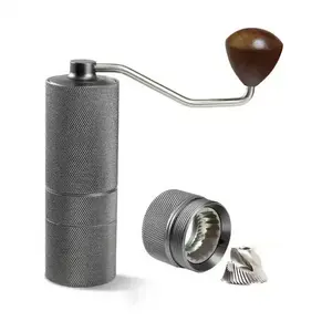 Wood Handle Al-Alloy Body 420 Espresso Mini Small Hand Mill Portable Manual Coffee Grinder With Stainless Steel Burr