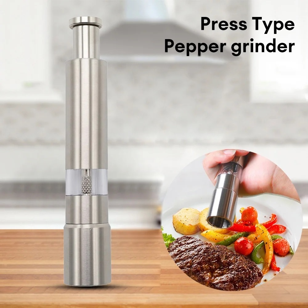 Stainless steel manual seasoning herb pepper grinder press crusher mini grinder freshly ground spice pepper mills