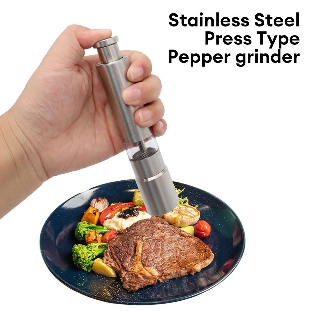 Stainless steel manual seasoning herb pepper grinder press crusher mini grinder freshly ground spice pepper mills