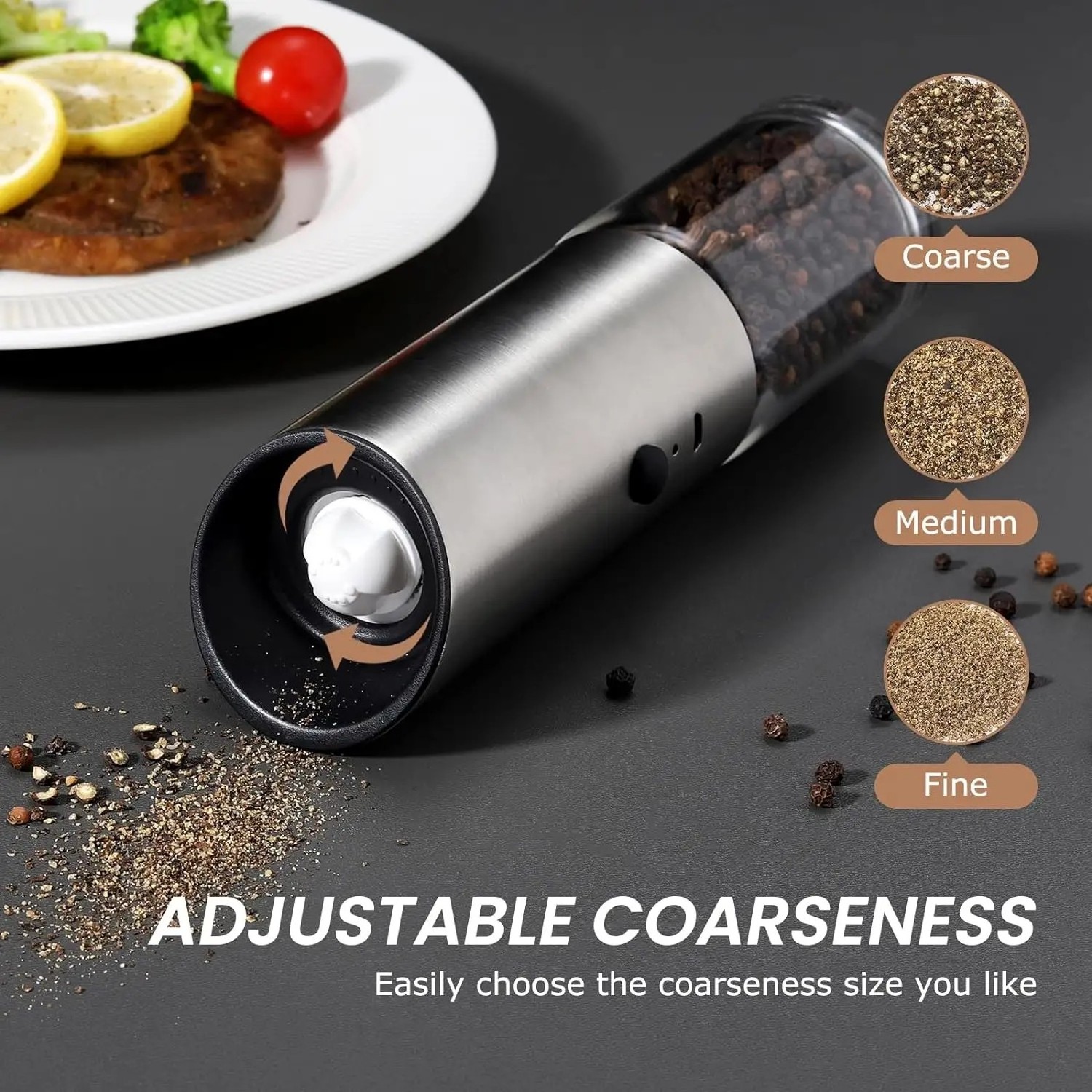 Rechargeable USB Ceramic Burr manual Spice Mill Gravity Electric Salt and Pepper Grinder with LED light