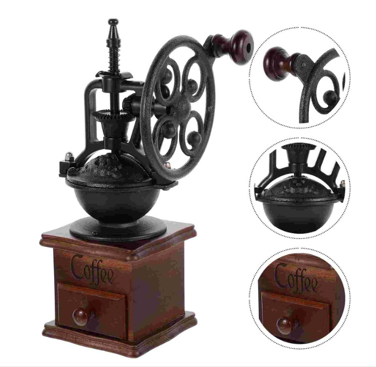 New Arrival Classical Big Size Wooden Coffee Bean Grinder Manual Hand Bean Cast Iron Coffee Grinder for Coffee Maker