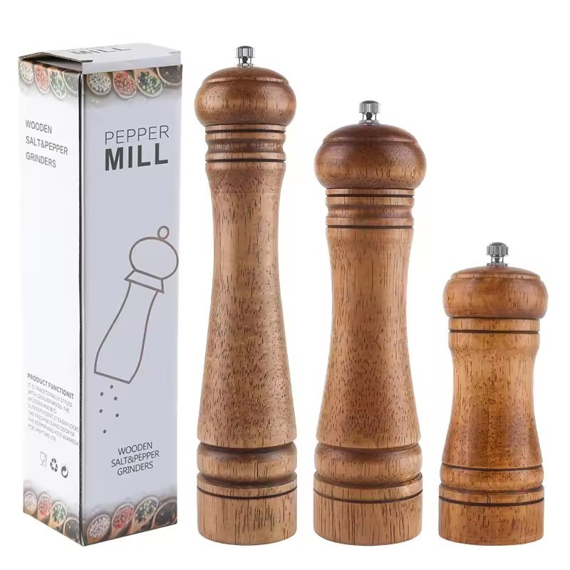 Gadgets 2024 Kitchen Rubber Wood Manual Lapping Grinder Glass Cruet Salt Peppers Castor Tool Seasoning Pepper Mill