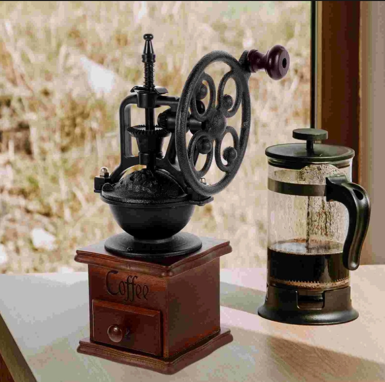 New Arrival Classical Big Size Wooden Coffee Bean Grinder Manual Hand Bean Cast Iron Coffee Grinder for Coffee Maker