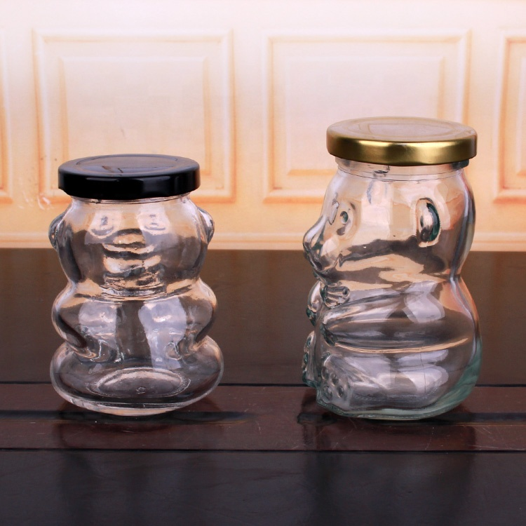 6oz 180ml Hot Sale Bear Animal Shaped Glass Storage Sugar Candy Honey Jar with Metal Lid