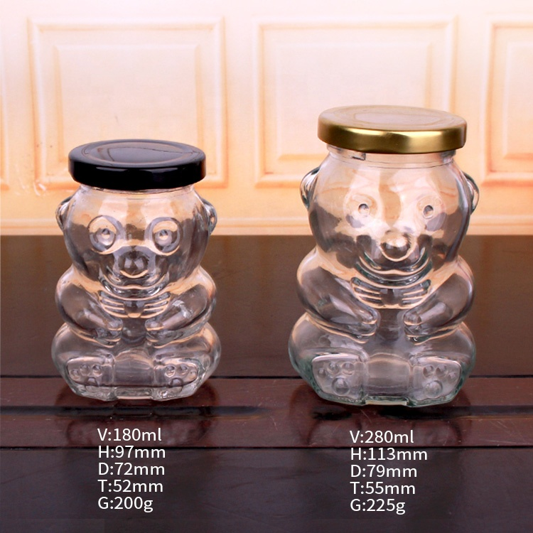 6oz 180ml Hot Sale Bear Animal Shaped Glass Storage Sugar Candy Honey Jar with Metal Lid