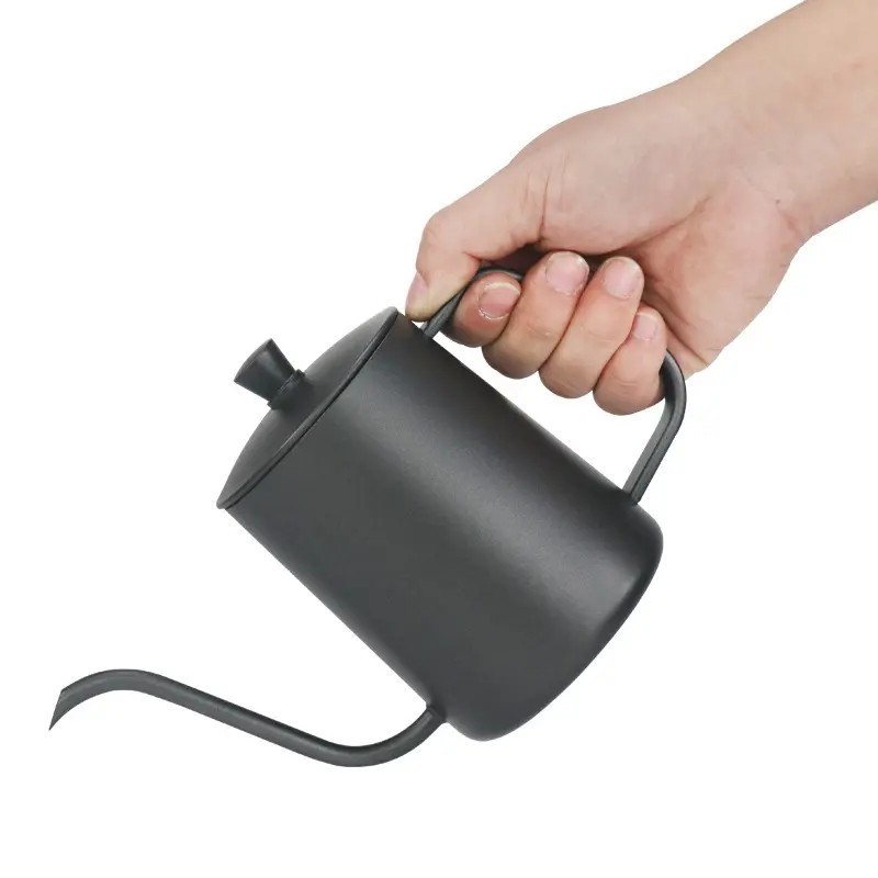 Hot selling 350/ 600ml black stainless steel tea coffee pour over kettle