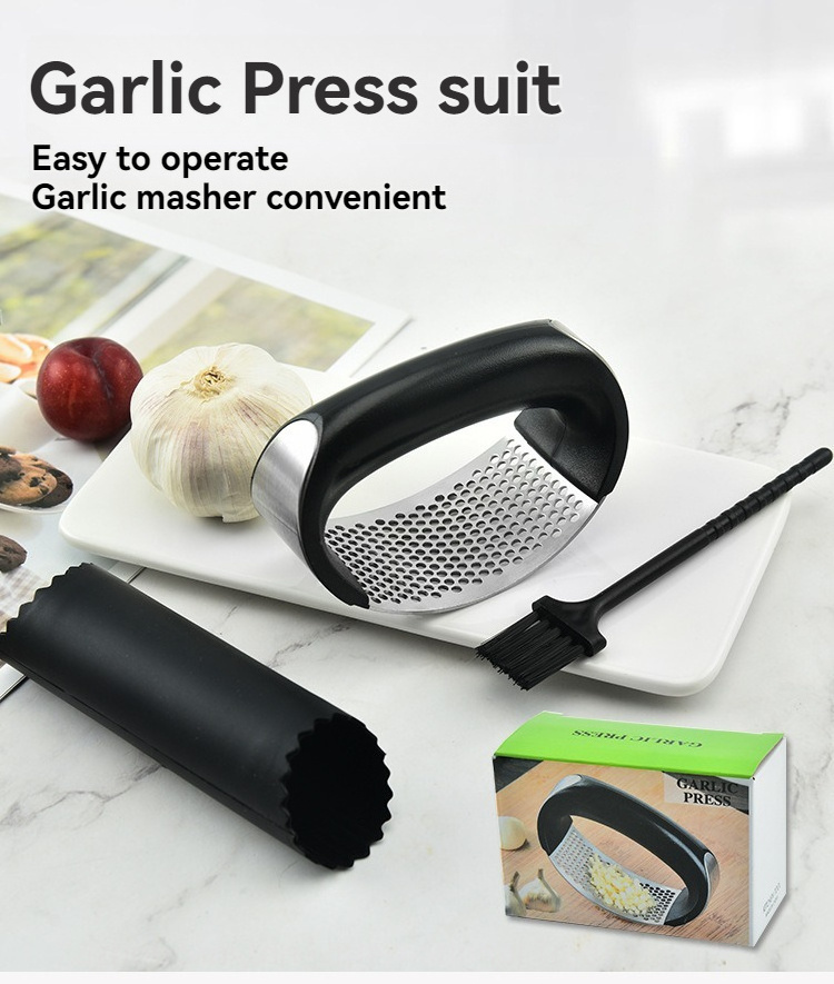 Novelties 2024 Kitchen Gadget 3in1 Garlic Crusher Mincer Chopping Rocker Manual Stainless Steel Garlic Press