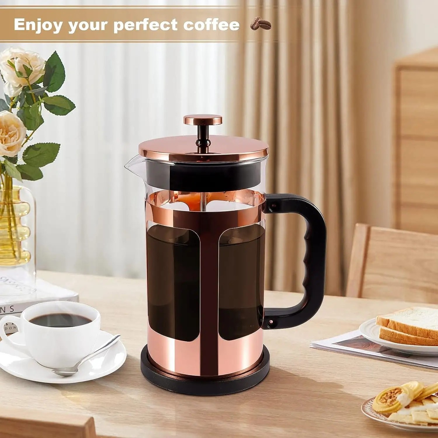 Wholesale Brew Biscotti Handled Coffee French Presss Portable Glass Dripper Coffee Tea Maker Press French