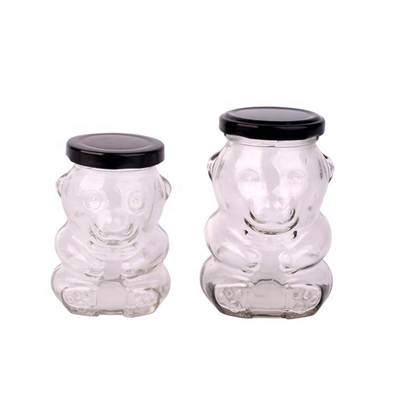 6oz 180ml Hot Sale Bear Animal Shaped Glass Storage Sugar Candy Honey Jar with Metal Lid