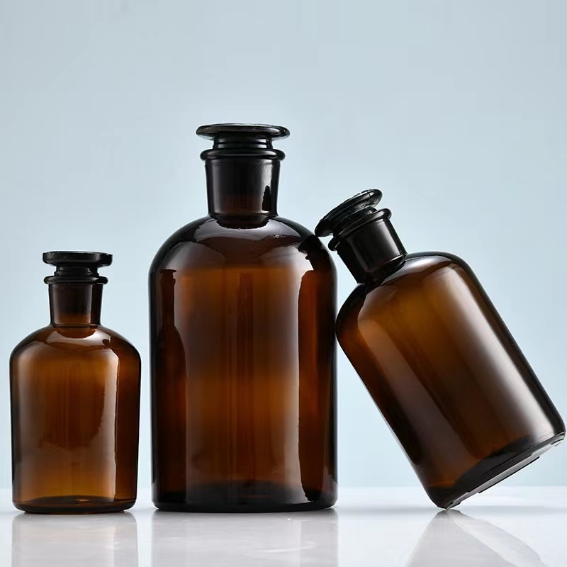 Amber Clear Color 30ml 60ml 250ml 1000ml Chemical Glass Reagent Apothecary Bottle With Glass Stopper or Cork