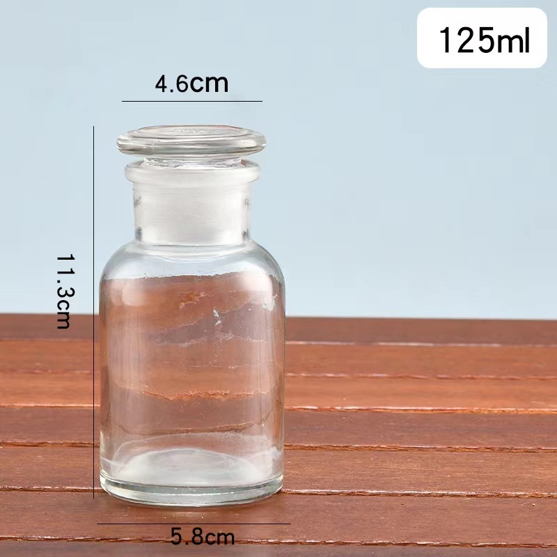 Large Capacity Chemical Laboratory Wide Mouth Modern Amber Clear Glass Bottle with Glass Cork