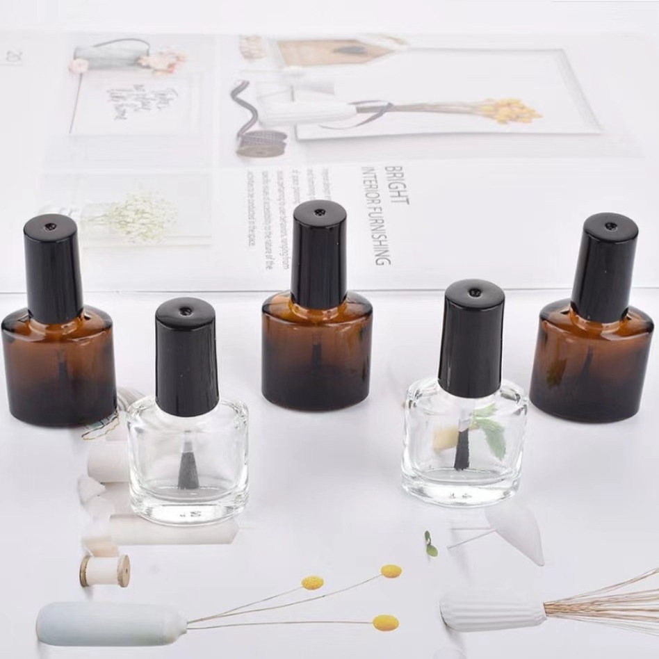 Rectangle Glass Empty Nail Polish Bottle With Brush 15 Ml Empty Flat Square Nail Gel Glass Bottle