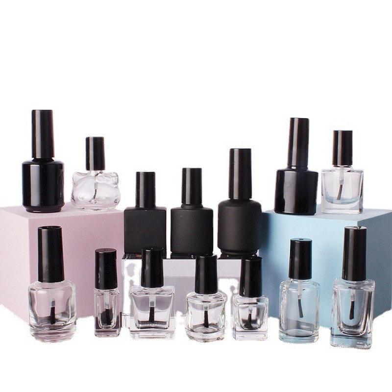 Rectangle Glass Empty Nail Polish Bottle With Brush 15 Ml Empty Flat Square Nail Gel Glass Bottle