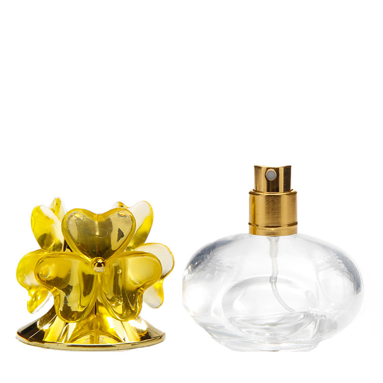 40ml 1.3oz clear round flower cap empty cosmetic packing screw spray refillable fragrance glass perfume bottle