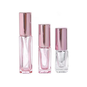 10ml 20ml 30ml  Custom Rose pink rectangle glass perfume bottle Pink  bodyworks perfume with pink head