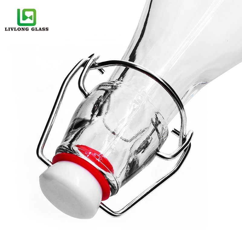 500ml Wholesale Clear Kombucha Beer Soda Beverage Swing Top Glass Bottle With Clip Top Stoppers