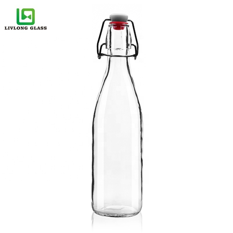 500ml Wholesale Clear Kombucha Beer Soda Beverage Swing Top Glass Bottle With Clip Top Stoppers