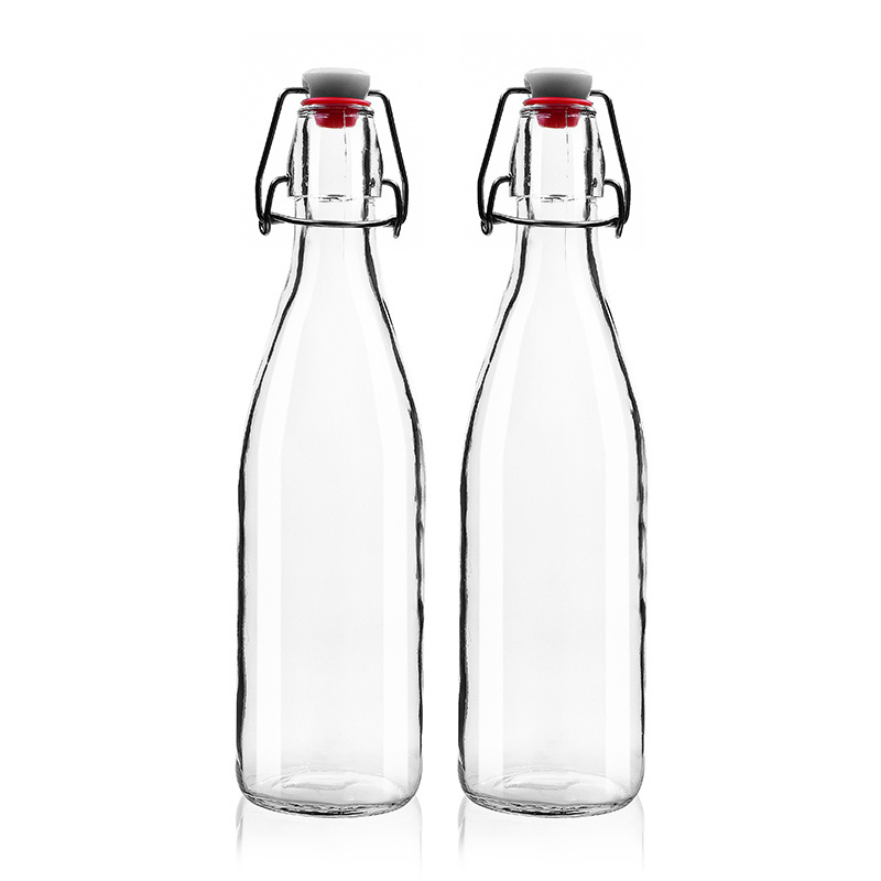 500ml Wholesale Clear Kombucha Beer Soda Beverage Swing Top Glass Bottle With Clip Top Stoppers