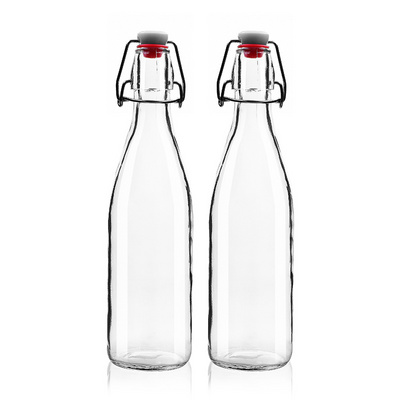 500ml Wholesale Clear Kombucha Beer Soda Beverage Swing Top Glass Bottle With Clip Top Stoppers