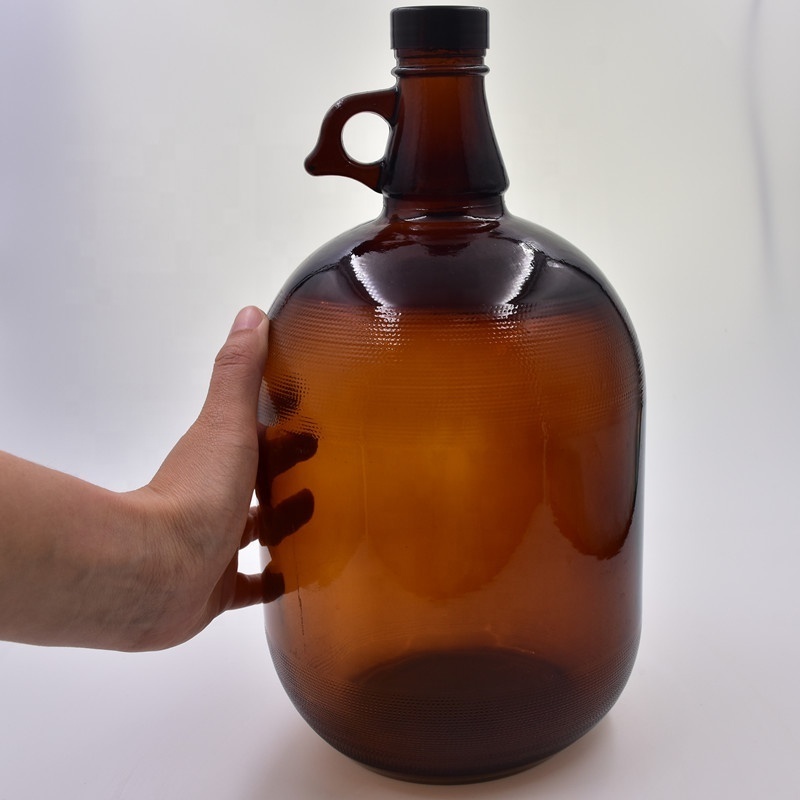 Gallon Jug 1 2 8oz brown Big Bottle 4 Capacity Growler Wine Cap Handle 1 gallon glass jars cold brew beer container for drinks